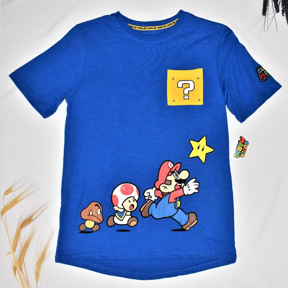 Super Mario Blue Level Up T-Shirt Short Sleeve
